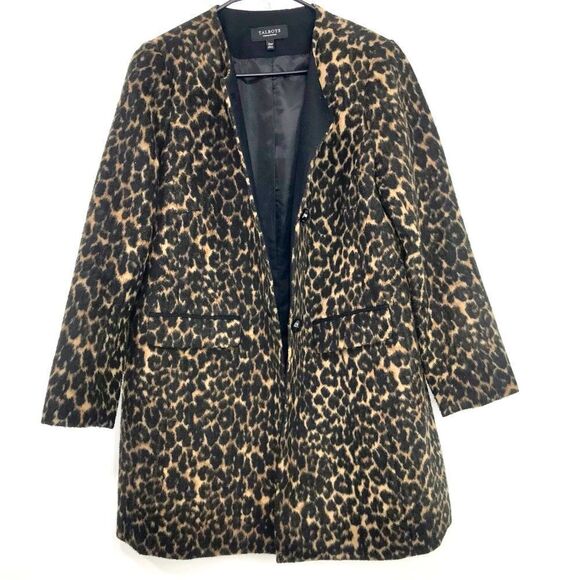 Talbots Black Tan Animal Leopard Print Button Up Wool Blend Coat - Picture 1 of 16